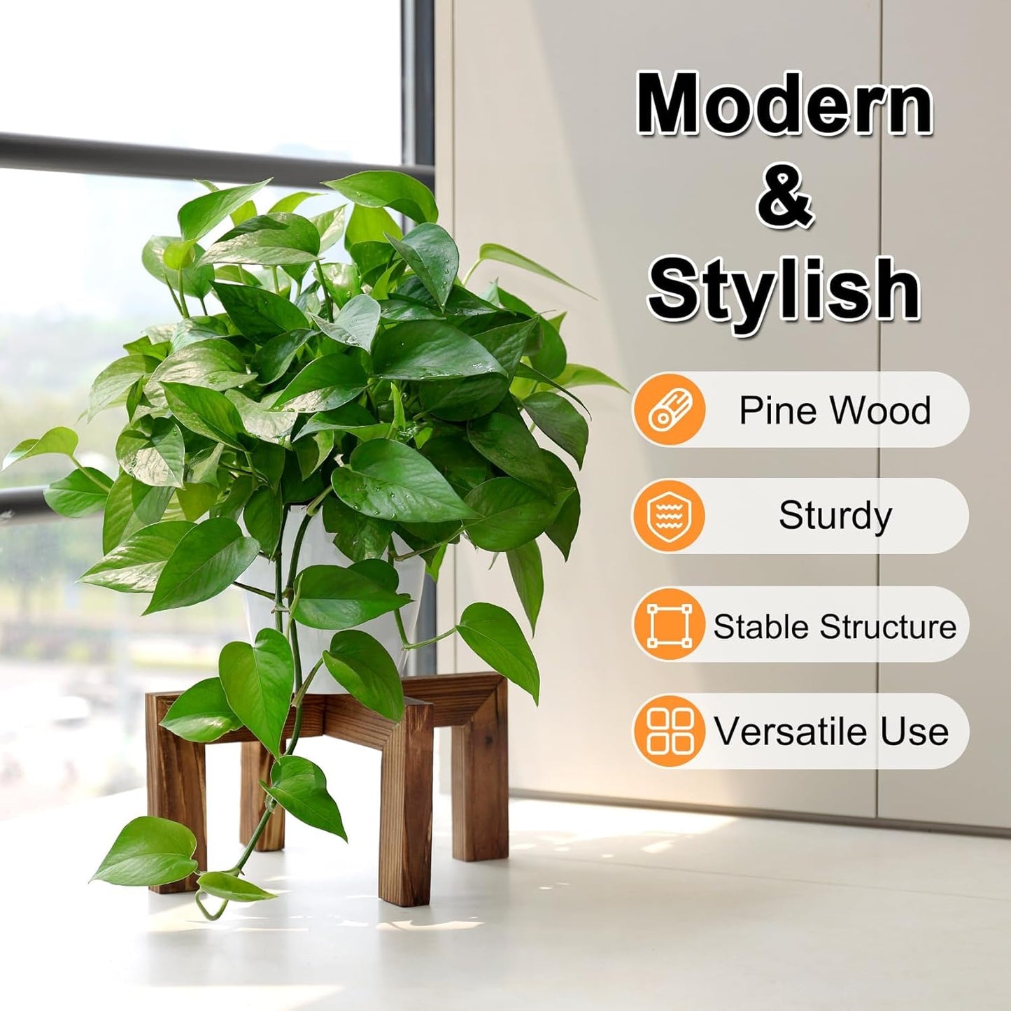 Plant Stand, Indoor/Outdoor Wood Plant Holder, Single Flower Pot Stand, Sturdy Planter Stand