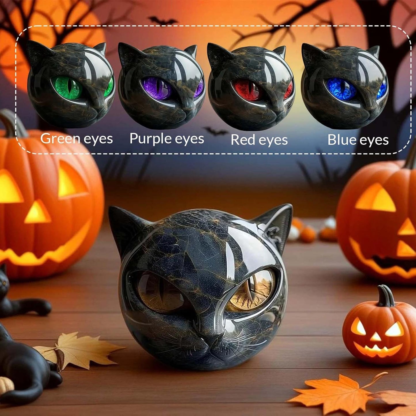 Luxury Black Cat Stone Sculpture Handcrafted Marble Look Resin Statue with Amber Eyes Elegant Home Decor & Gift-Ready Art Piece Figurine Carved Healing Gifts for Cat Lovers (Purple Eyes)