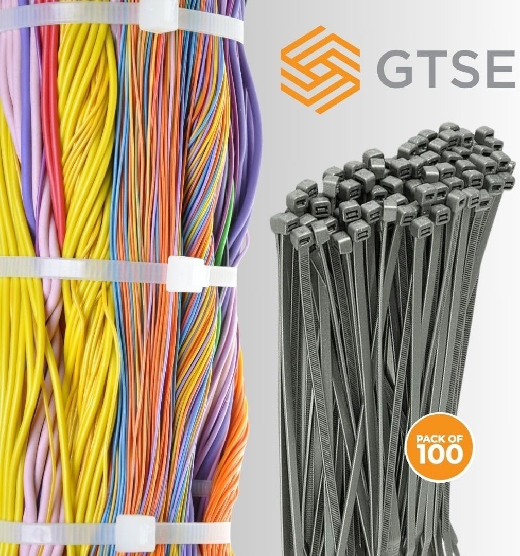 GTSE 8 Inch Silver/Grey Zip Ties, 100 Pack, 18lb Strength, UV Resistant Strong Nylon Grey Cable Ties, Self-Locking 8" Tie Wraps