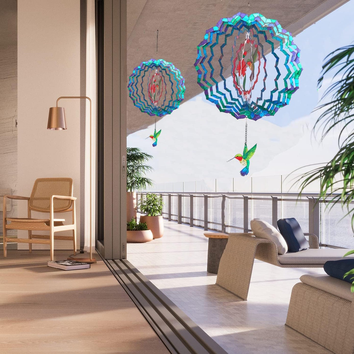 Wind Spinners Hanging, 12 Inches 3D Kinetic Hummingbird Wind Spinner for Yard and Garden Decor Stainless Steel Indoor Outdoor Decor Laser Cut Art Garden Metal Wind Sculptures & Spinners Decorations