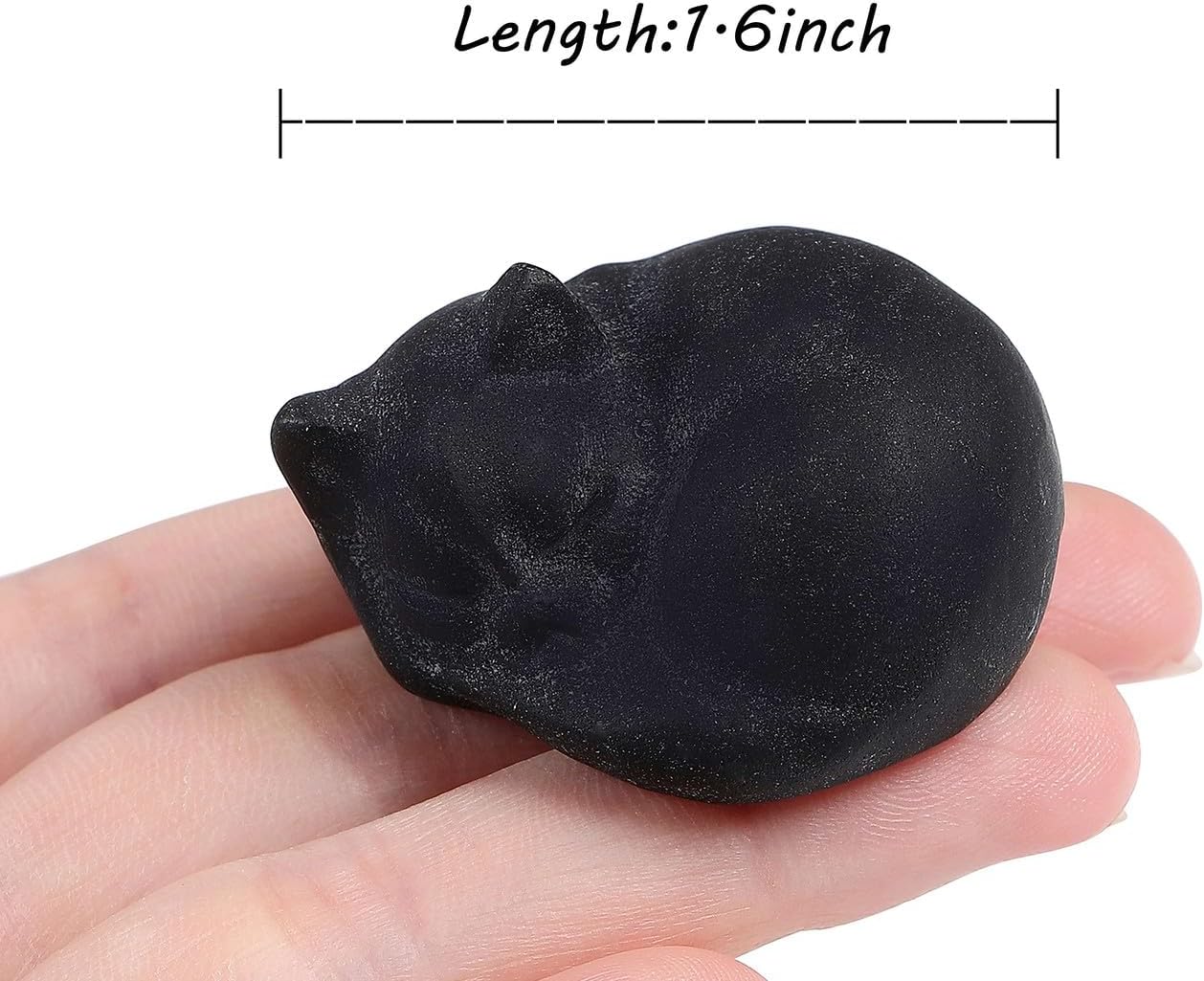 LAIDANLA Sleeping Cat Statue Matt Black Obsidian Healing Gemstone Hand Carved Cute Kitten Statue Figurine 1.6" Decor Polished Stone Reiki Bedroom Office Desk Home Decoration Gifts