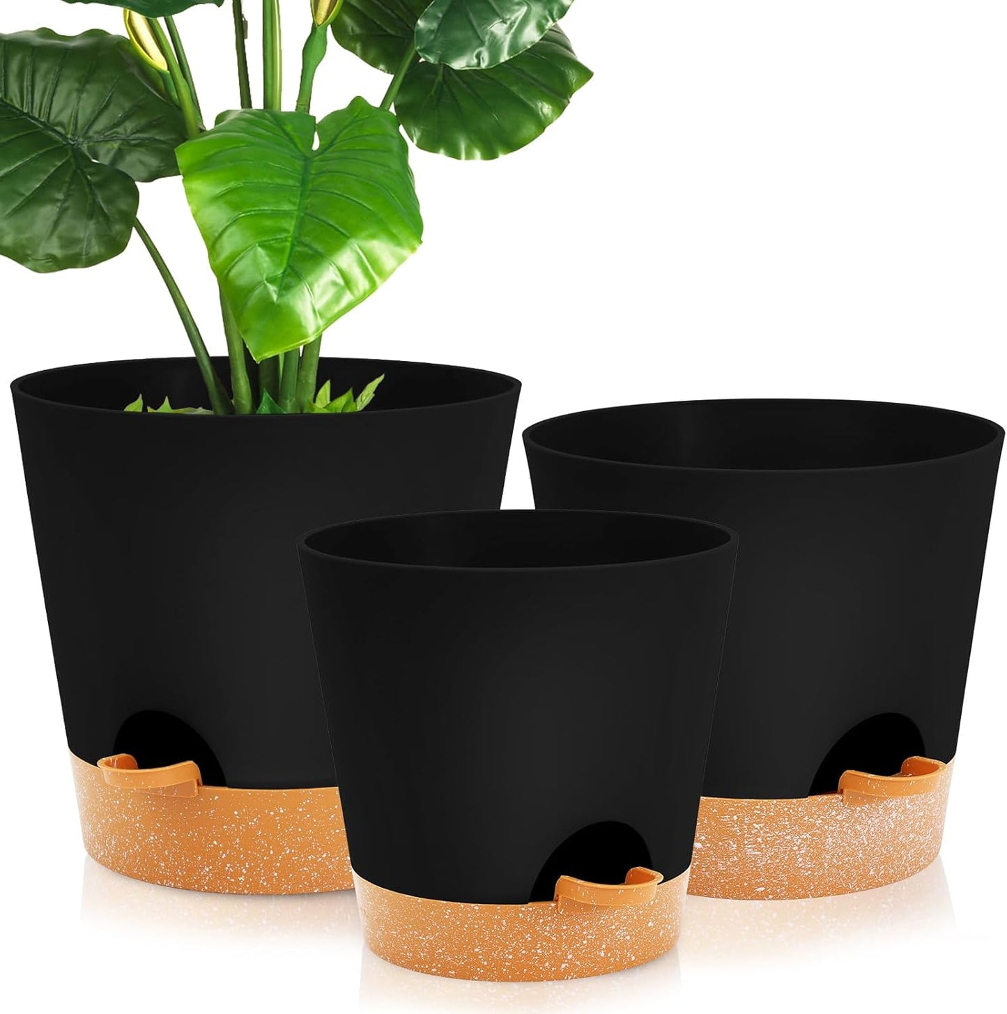 GARDIFE 10/9/8 inch Plant pots, planters for Indoor Plants, self Watering Plant Pot, Flower pots, Black