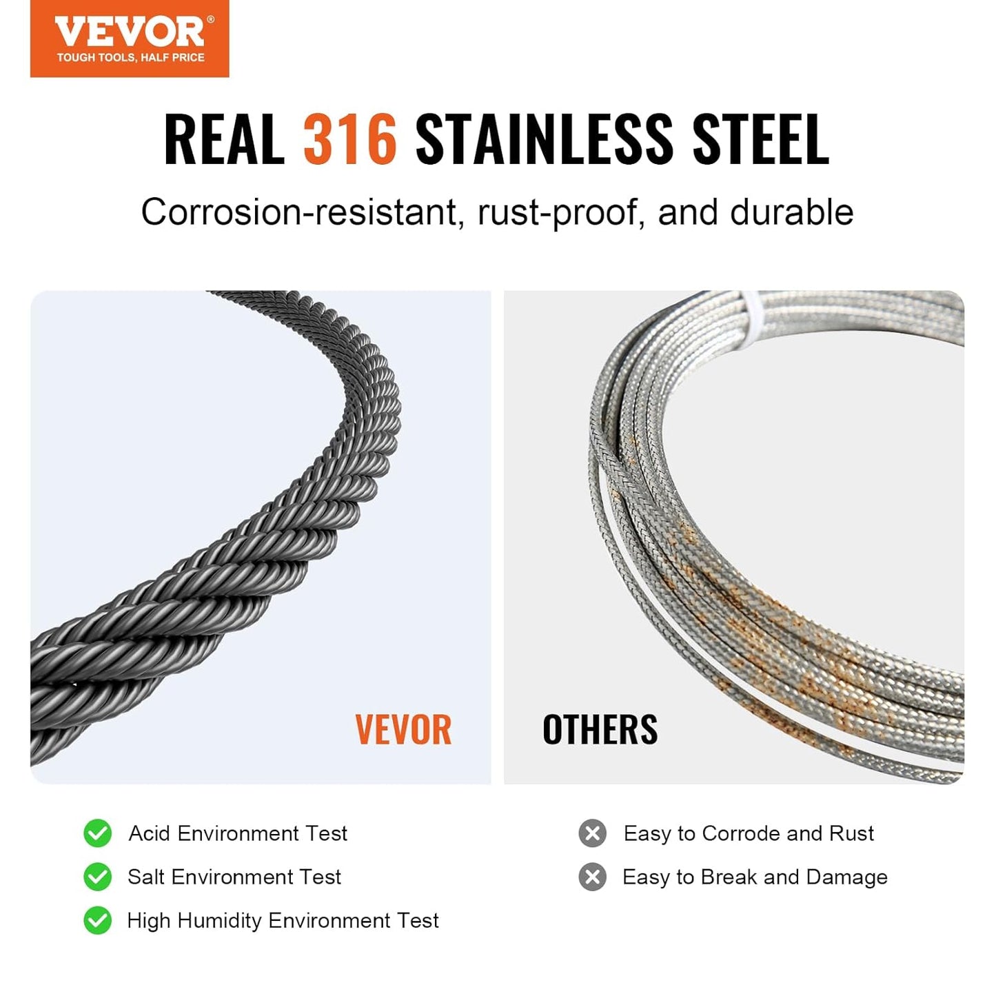 VEVOR 1/8 Black Stainless Steel Cable, 500 FT 316 Black Cable Railing Kit, Cable Railing System Wire Rope with Cutter & Gloves, 7x7 Strands Core Marine Aircraft Cable for Handrail Stair Deck Fence