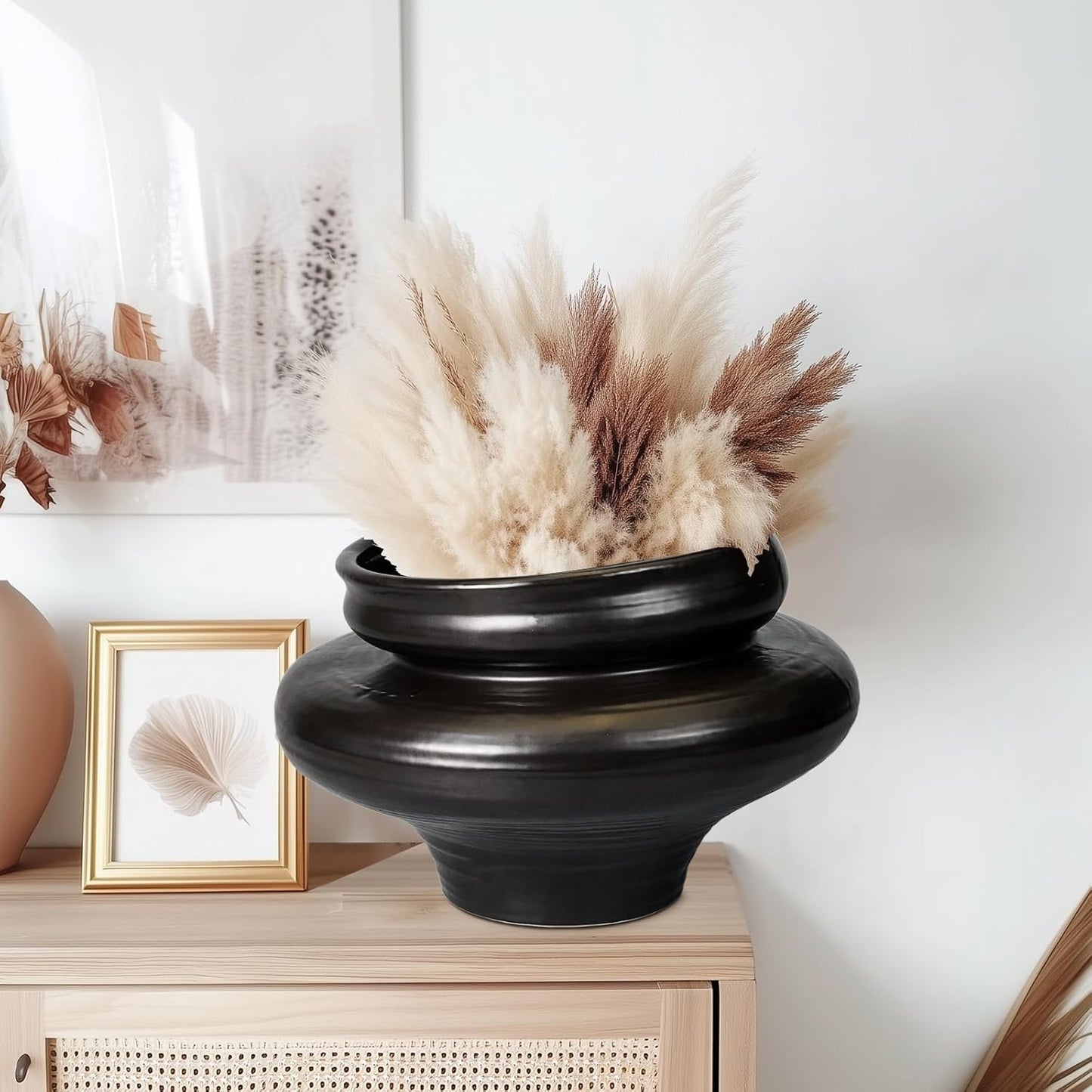 Ceramic Pots for Plants 11 Inch - Bonsai Planter for Outdoor Plants, Black Planter with Drainage Hole, Decorative Plant Pots for Home Decor, Gift for Women Men