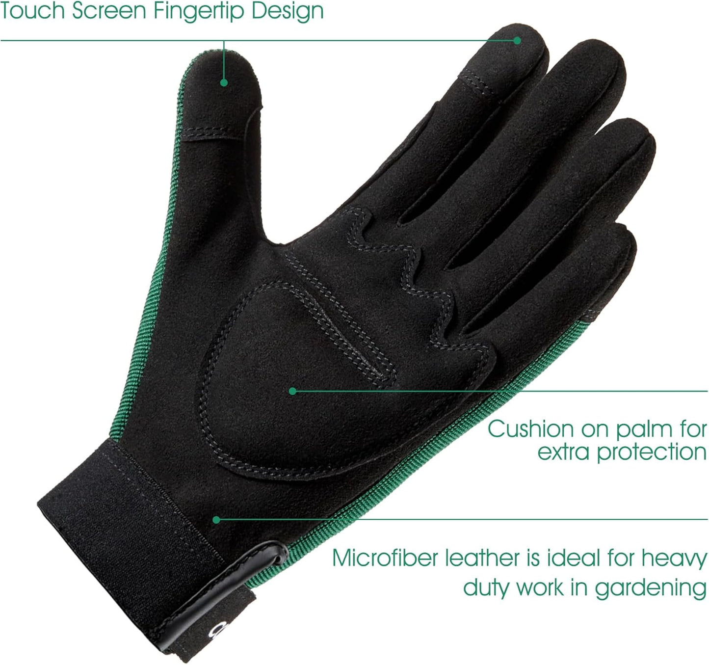 COOLJOB Thorn Proof Garden Gloves with Touchscreen Fingers for Men, Rose Pruning Work Gloves with Palm Cushion for Gardener, Farmer and Landscaper (Green 1 Pair Small)