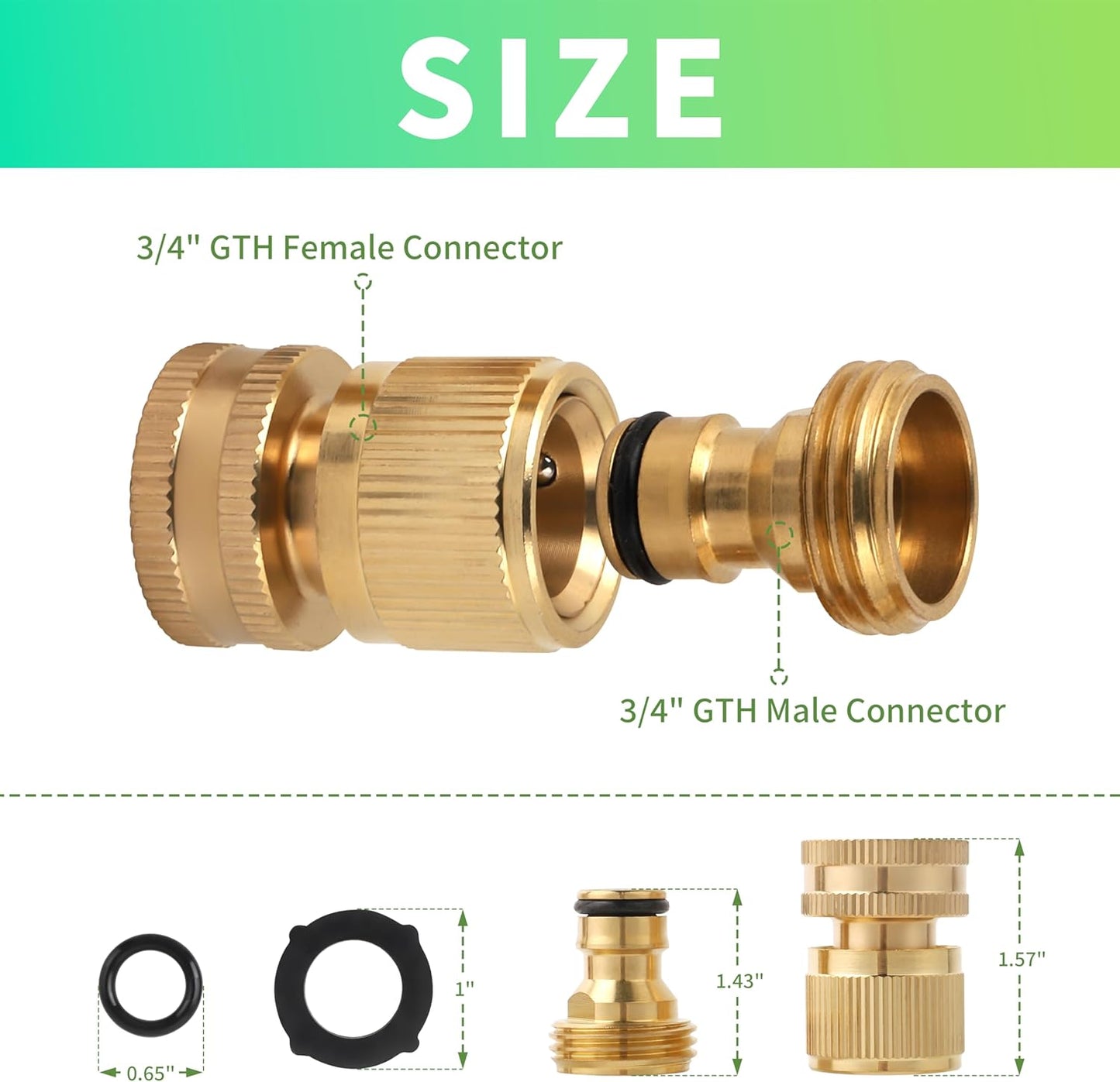 Garden Water Pipe Quick Connect, Solid Brass 3/4 Inch Thread Fitting, No-Leak Water Female Hose and Male Hose (6 Set)