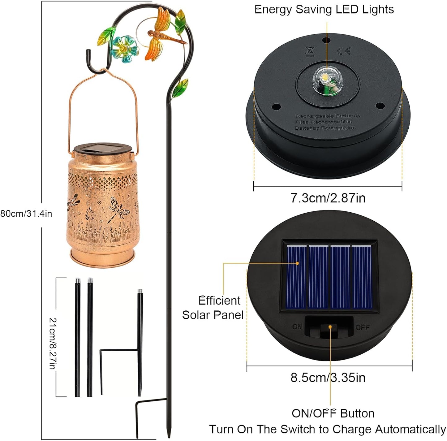 2 Pack Solar Lanterns Outdoor Waterproof Dragonfly Garden Decor, Birthday Gifts for Women Mom Grandma Hanging Solar Lights Metal LED Decoration with Shepherd Hook Outside for Yard Porch Lawn Patio