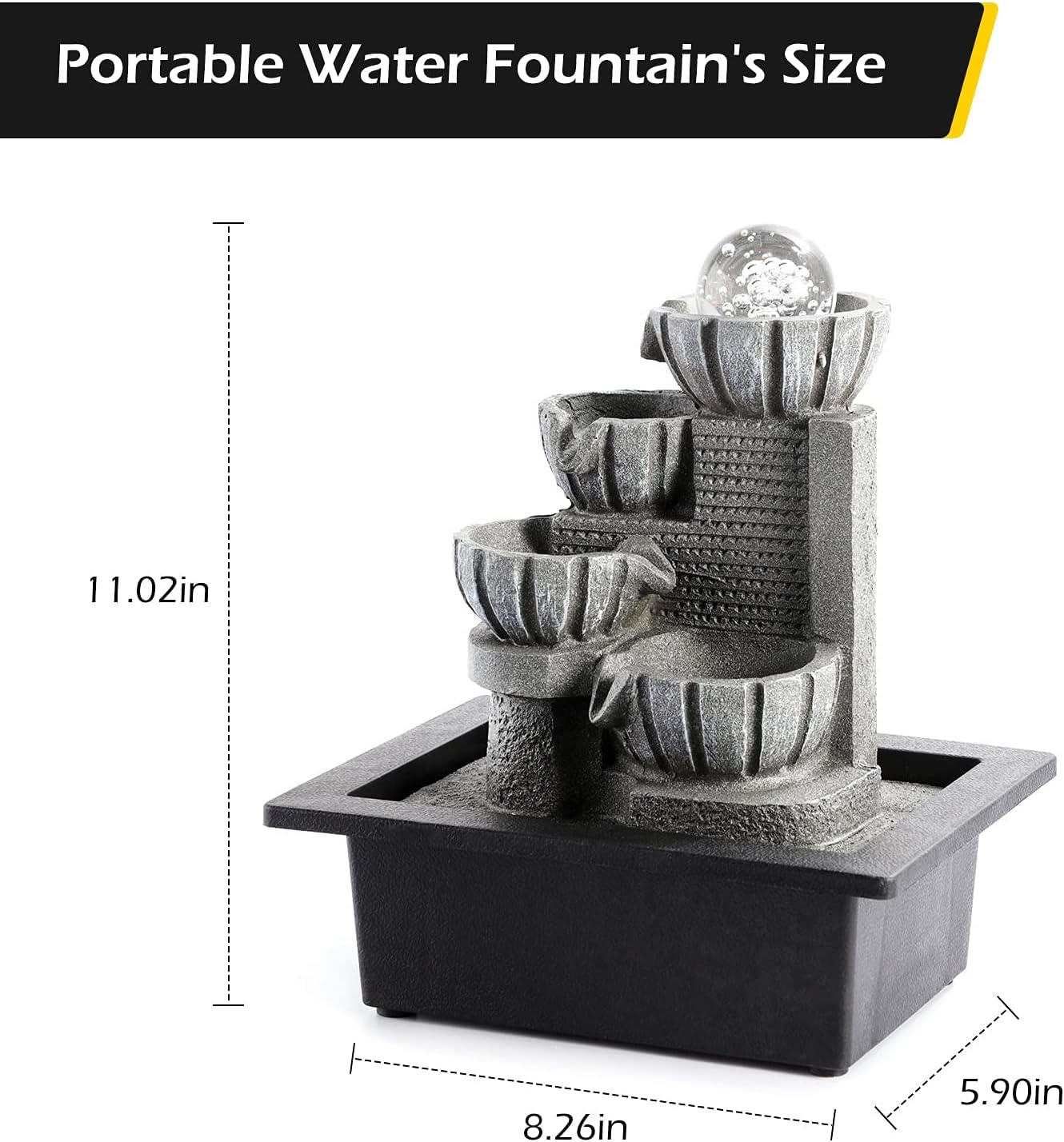Dyna-Living Water Fountains Indoor Tabletop Water Fountain with LED Rolling Ball Feng Shui Waterfall Fountain for Modern Home Decor Office Living Room Decoration