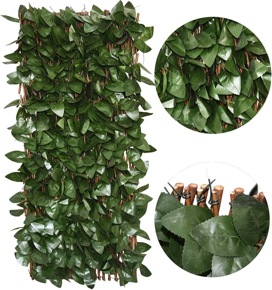 Expandable Faux Ivy Fence,Artificial Privacy Screen Decor for Outdoor Wall, Balcony and Patio, Single Sided Leaves (2, DarkGreen)