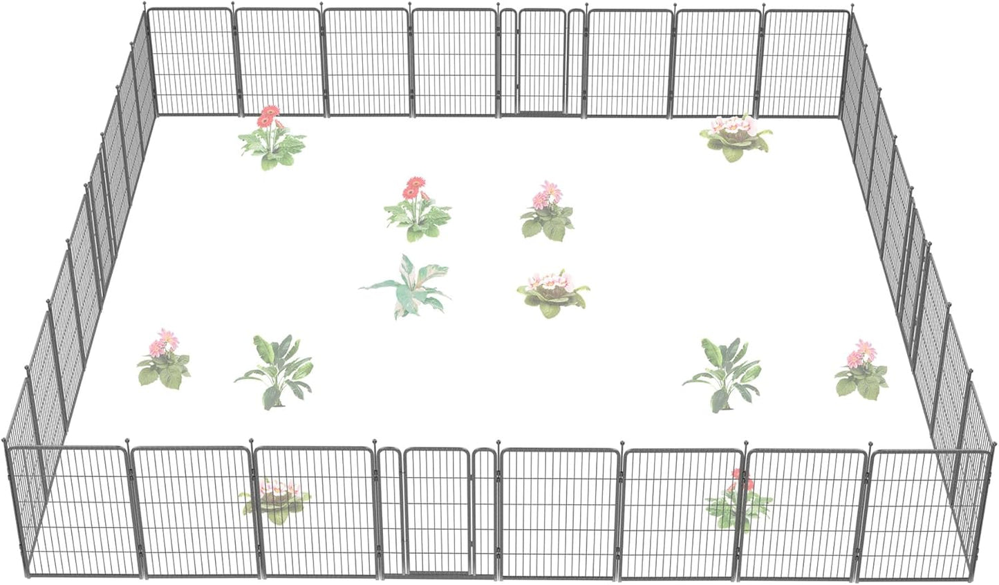 FXW Garden Fence Outdoor for The Yard – 40in(H) x 72.9ft(L) Heavy Duty Metal Animal Barrier for Dog and Rabbit, Decorative Dog Fence, 32 Panels, Silver