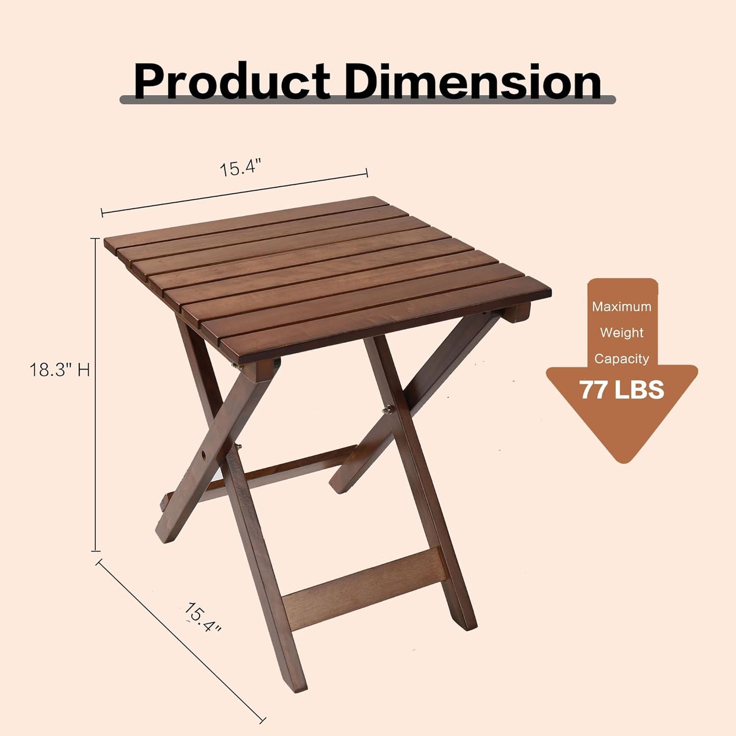 Outdoor Patio Side Table Small Wood End Square Table Folding Coffee Furniture for Living Room, Bedroom, Plant Stand, Camping Portable Brown