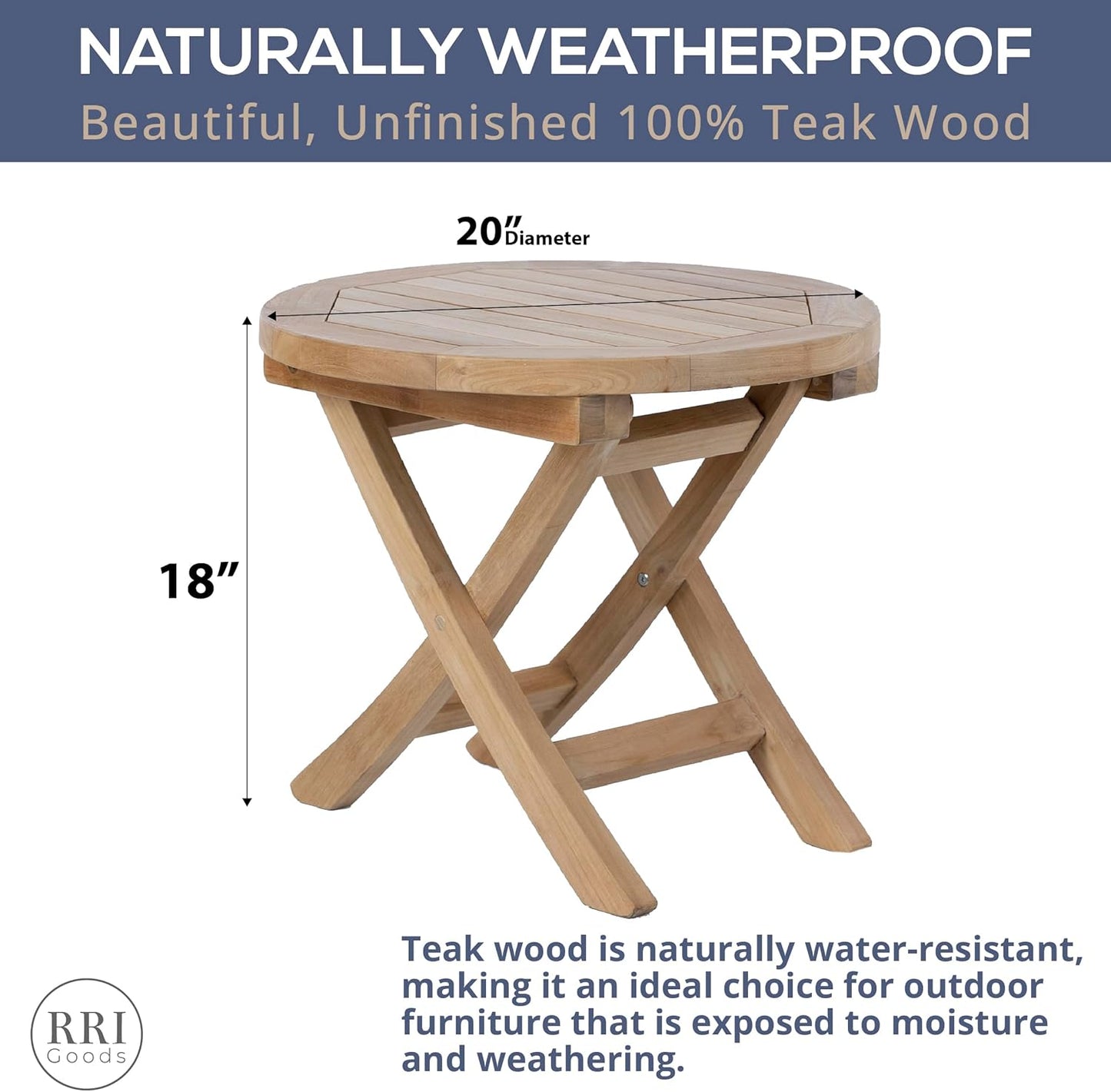 Teak Wood Folding 20”-Inch Outdoor Coffee Table - Perfect for Camping & Outdoor Entertaining - Ideal for Backyard, Front Porch, Balcony (Round)