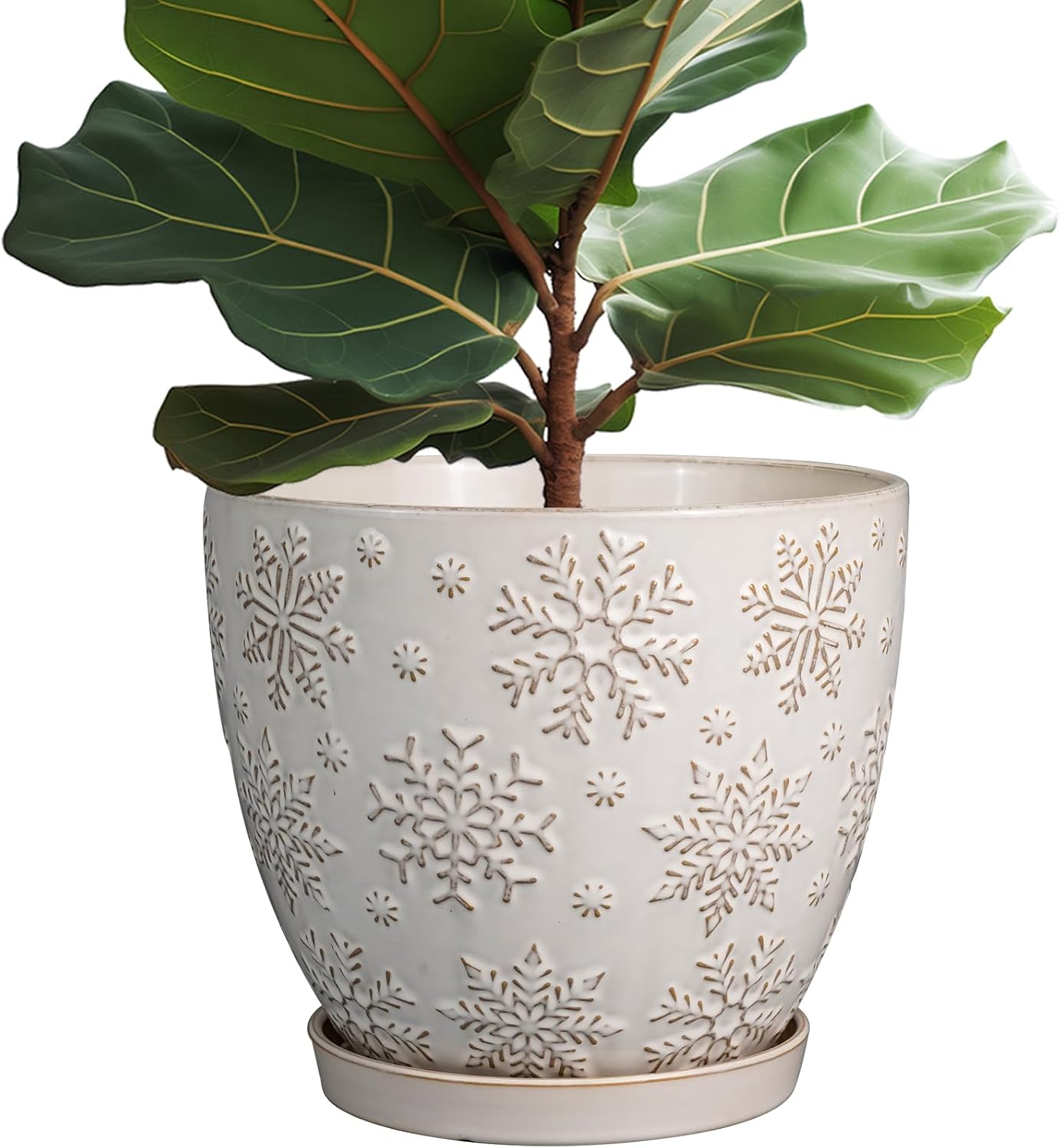 10 Inch Ceramic Planter Pot Large Plant Pot for Indoor Plants Outdoor Round Flower Pot with Drainage Hole and Saucer for Home Garden Decor White