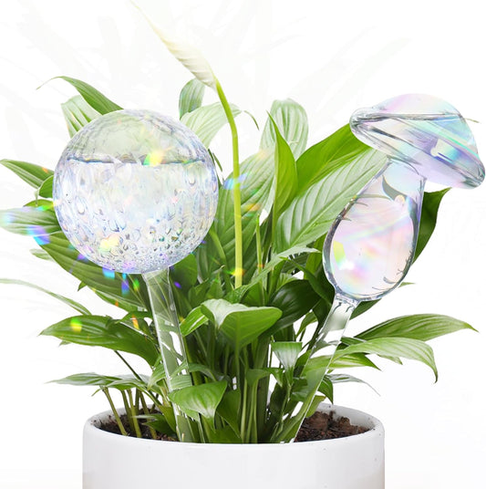 FLORA GUARD Plant Watering Globes, 2-PCS Glass Self Watering Planter Insert, Mushroom Water Globes, Automatic Plant Waterer Bulbs Devices