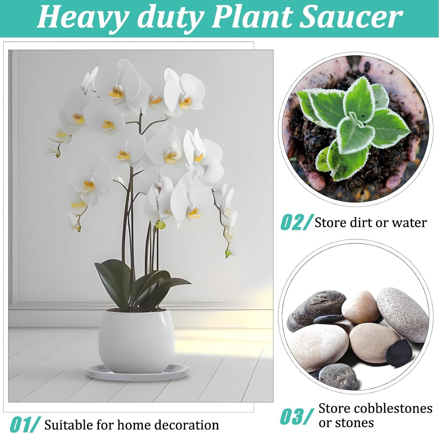 Eccliy 6 Pack Plastic Plant Saucer Heavy Duty Planter Saucers Large Plant Pot Saucers Plastic Water Trays for Indoors and Outdoors Flower Plant Plant Drip (White,23 Inch)
