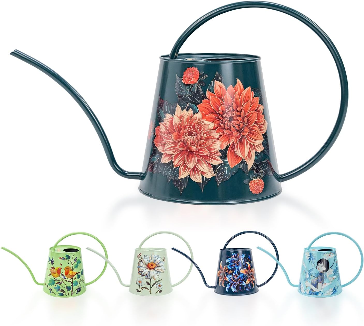 Berry&Bird House Plants Watering Can - Indoor & Outdoor 1/2 Gallon Stainless Steel Water Can with Long Spout Garden Decoration for Flower Bonsai Succulent Gardening Large Watwer Bottle(2L/68oz,Dahlia)