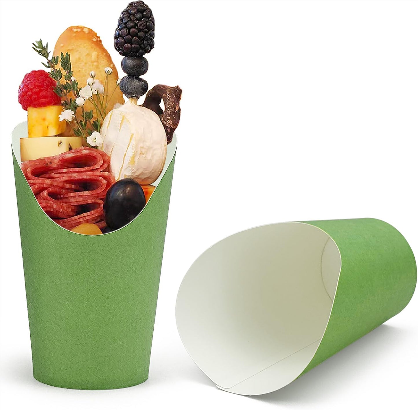 CAMKYDE 50 Pcs French Fries Holder, 12oz Disposable Paper French Fry Cups Charcuterie Cups for all Occasions (12oz, Sage Green)