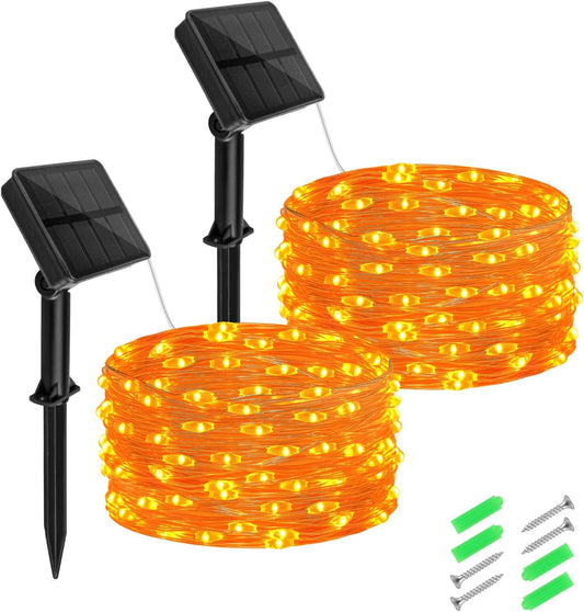 Halloween String Lights Outdoor Waterproof, Orange Solar Fairy Lights 16.4ft 50LED 8 Modes Orange Fall Outdoor Lights for Fall Decor Outside Pathway Patio Party Backyard Decorations