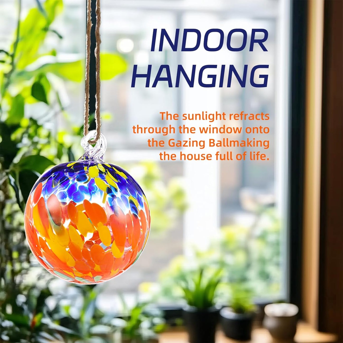 VOREEN 4" Hanging Glass Garden Gazing Ball Hand Blown Glass Witch Ball Christmas Ornament Friendship Balls for Outdoor Garden Patio Window Home Décor, Gift for Mom Wife Friend, Red and Blue