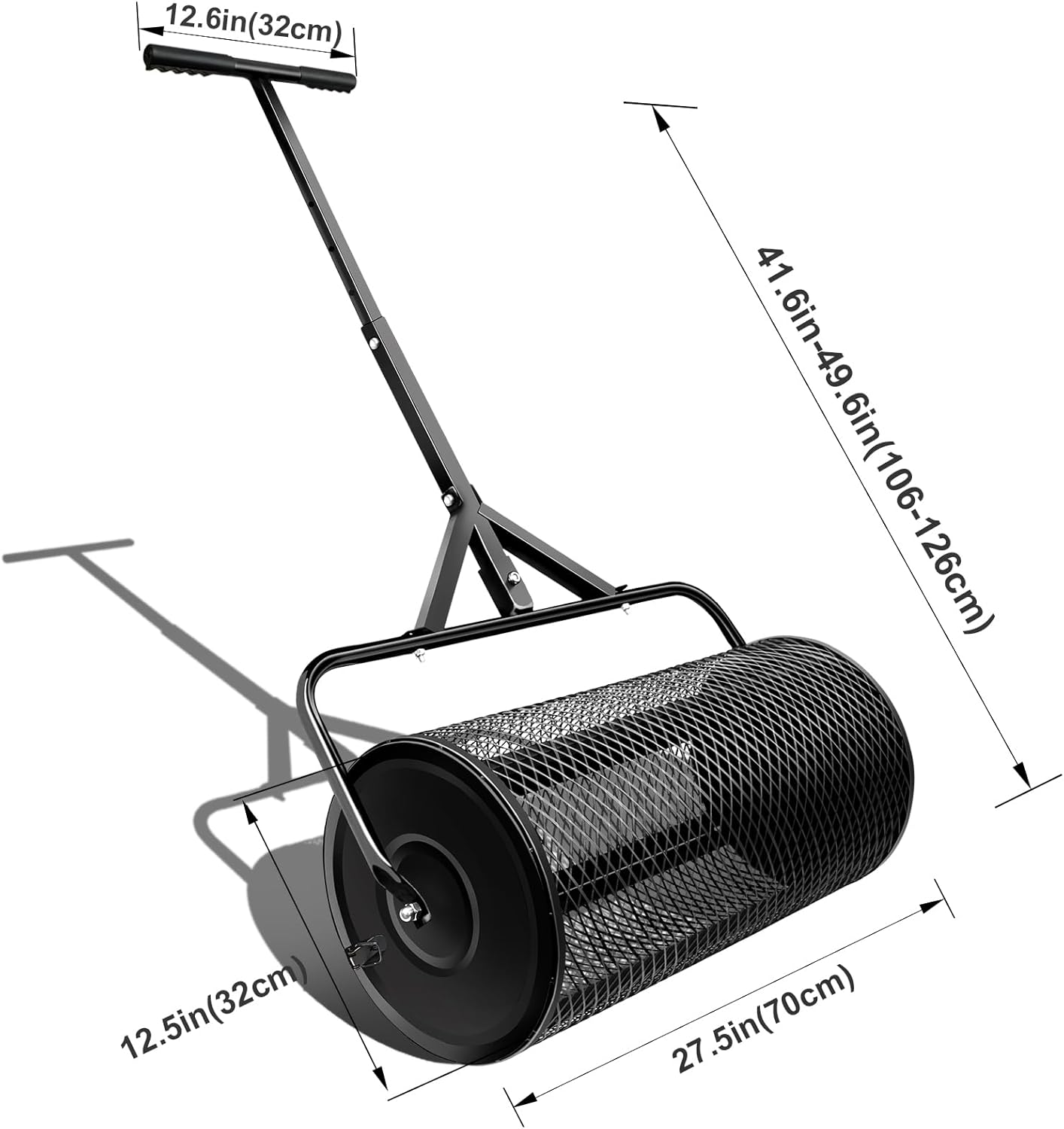 Compost Spreader, Durable Lawn Roller, Manure Spreader with Upgrade T Shaped Handle, Top Soil Spreader for Lawn and Garden Care Manure Spreaders Roller (16 Inch-T-Black-S)
