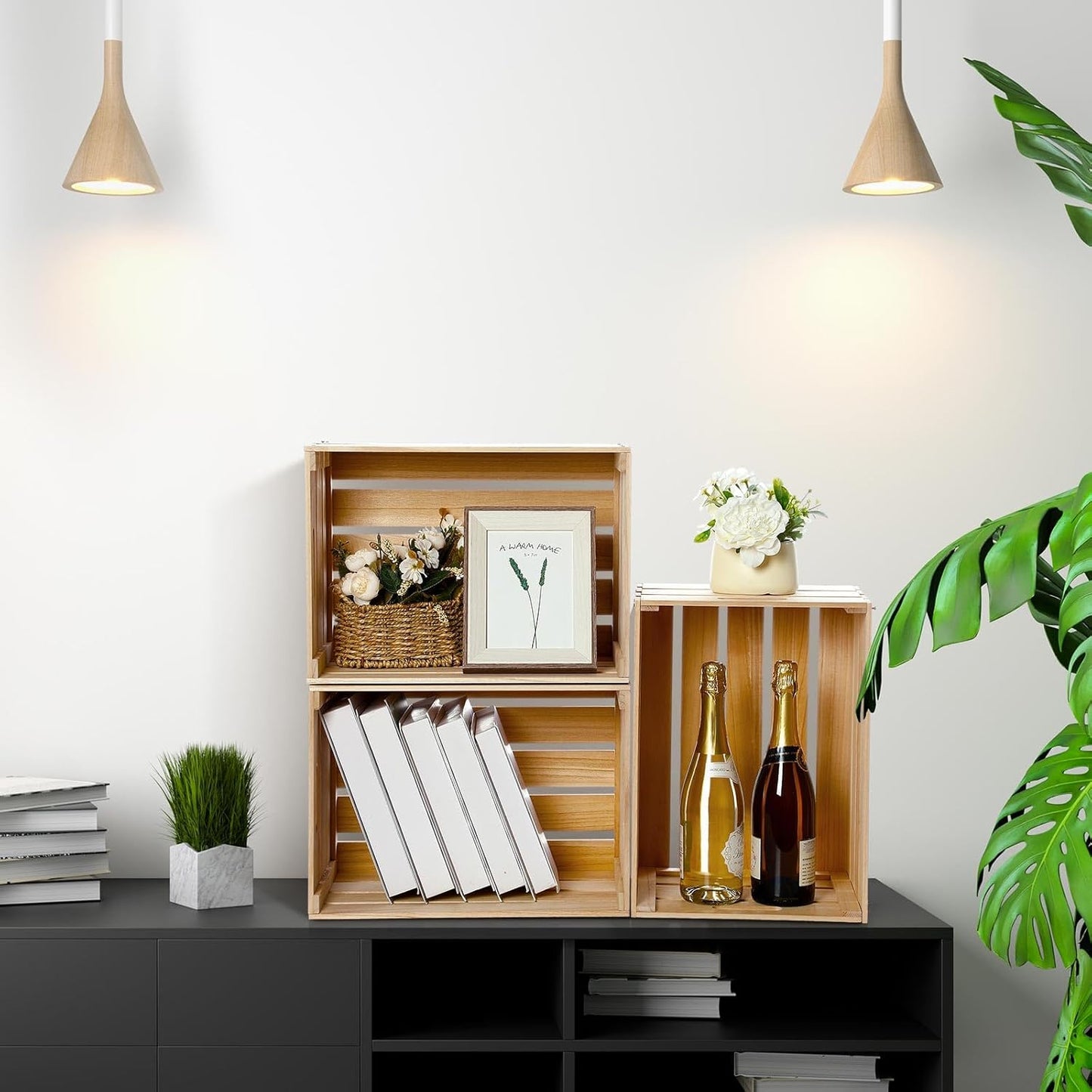 Weysat 3 Pack Large Wood Crates Box for Storage Unassembled 20 x 14 x 11'' Wooden Milk Crates with Handles Decorative Nesting Box for Display Unfinished Rustic Decor DIY Office Home Retail Art Craft