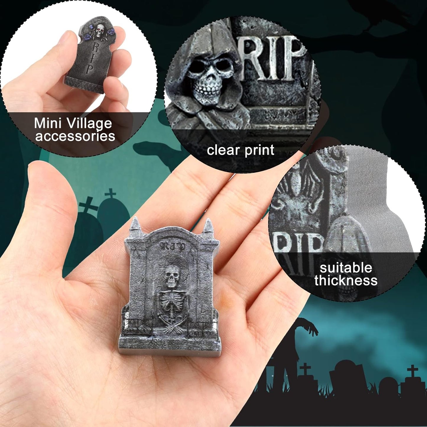 Kathfly 9 Pieces Halloween Miniature Tombstones Mini Village Tombstones Halloween Figurines Miniature Spooky Town for DIY Crafts Outdoor Home Garden Decor