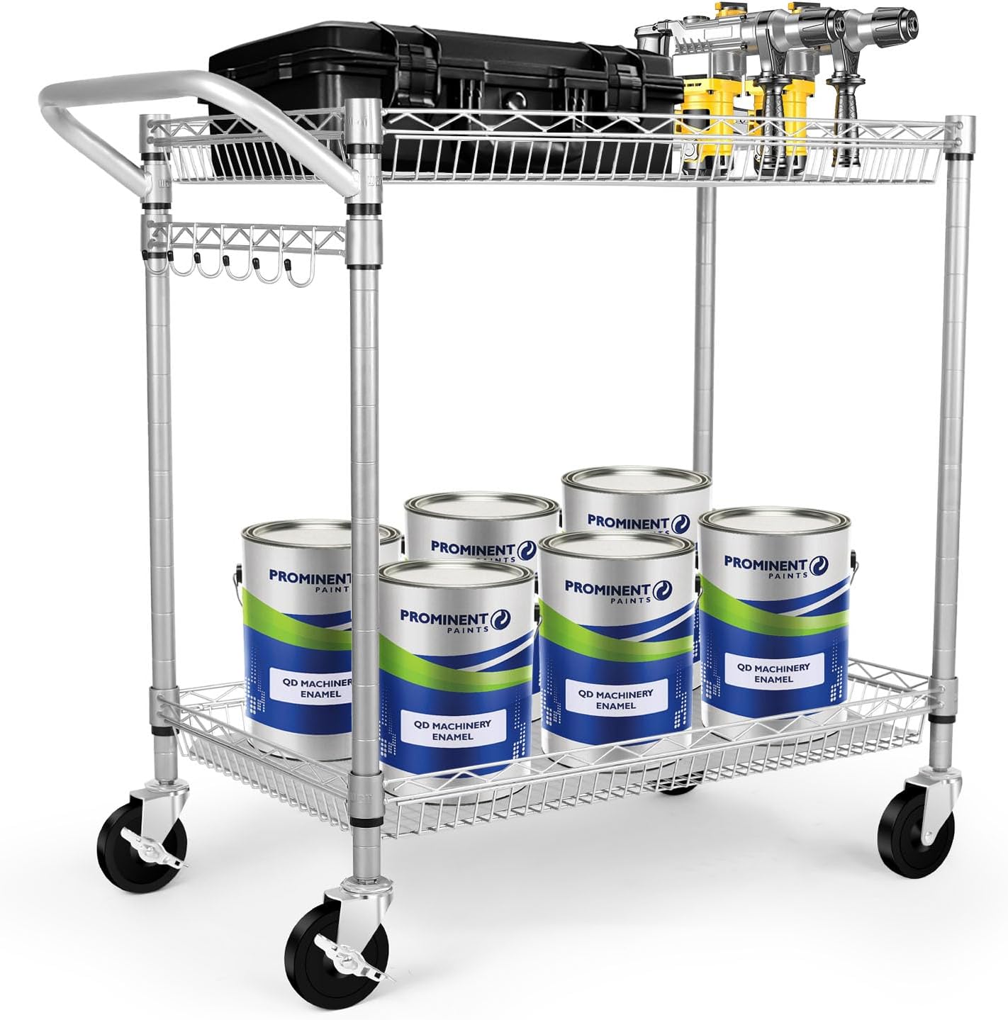WDT 2 Tier Heavy Duty Utility Cart,NSF Rolling Carts with Wheels,660Lbs Capacity Storage Cart with Handle,Kitchen Cart on Wheels,Commercial Grade Metal Serving Cart with Shelves,35.63"x18.1"x 33.93"