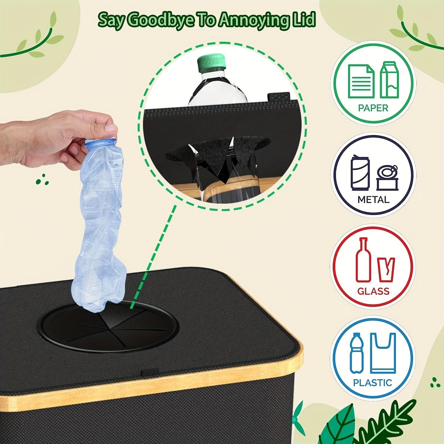 Indoor Recycling Bins for Kitchen,Kitchen Trash Can with Lid, Large 26-Gallon 100-Liter Capacity, Detachable and Reusable Inner Bag, Suitable for Bottles, Cans, and Glass，Grey