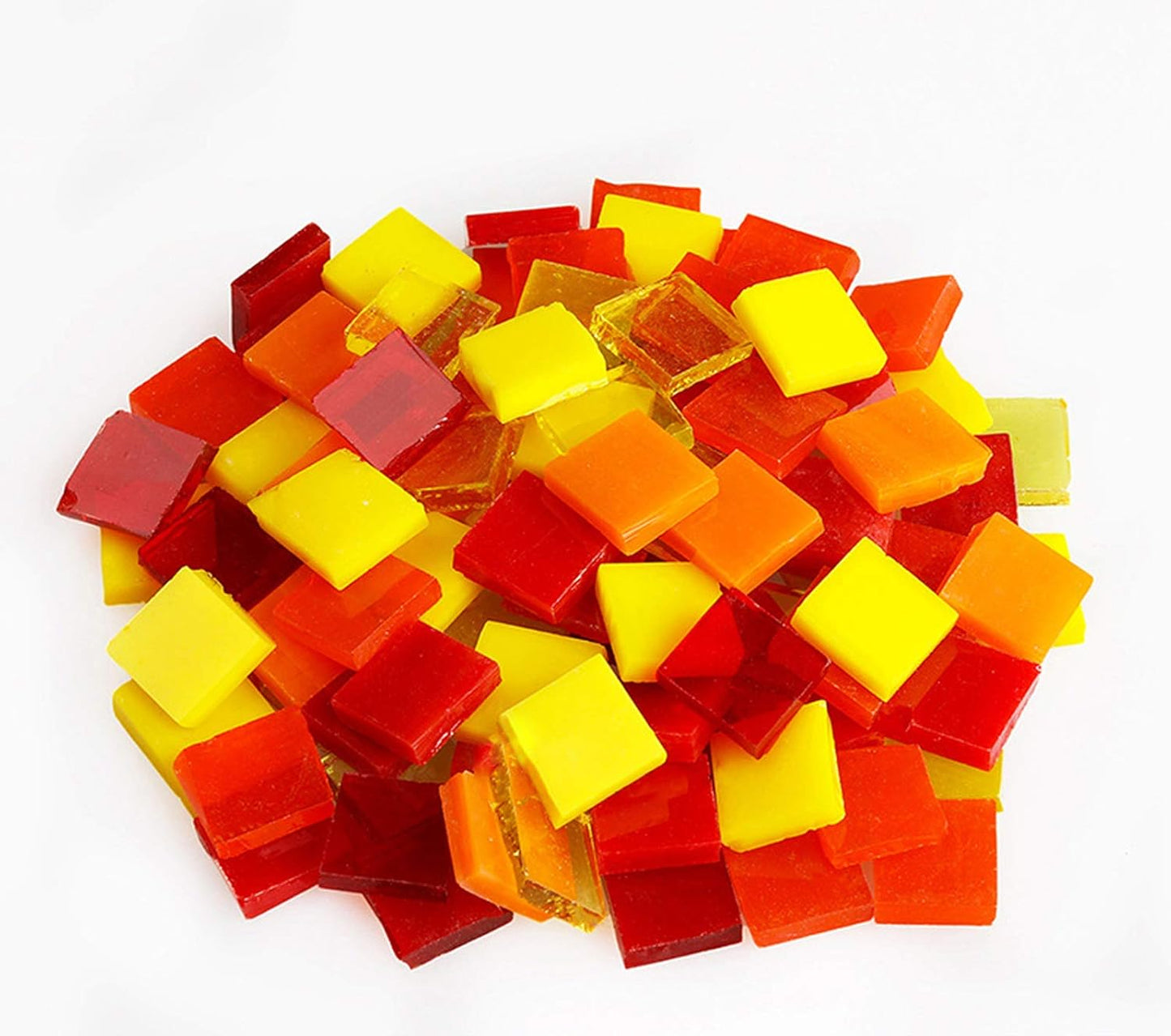 Mosaic Tiles 270 Pieces / 200 g Pack of Colored Mica Glass Mosaic Tile Supplies for Home Decoration, DIY Crafts, Plates, Picture Frames, Flowerpots – 1x1 cm Square Tiles (Red Yellow)