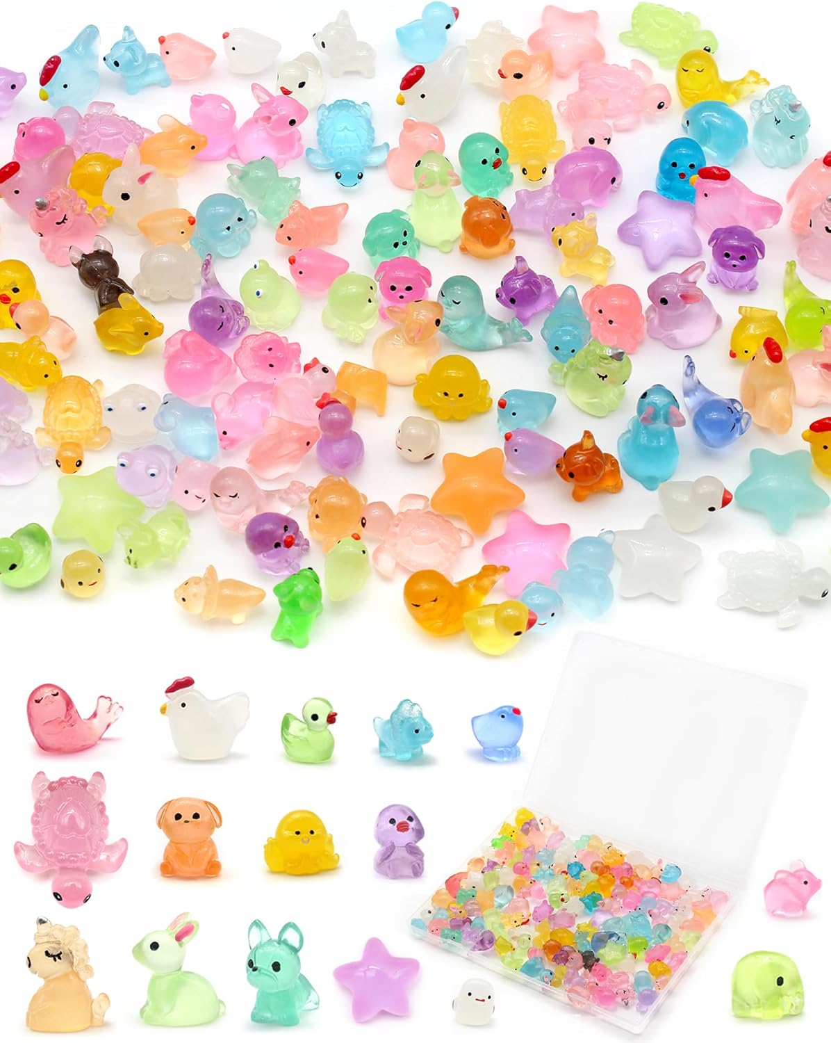Anvin 120 pcs Mini Resin Animals Glow in The Dark Garden Miniatures Luminous Fairy Garden Figurines with Mini Ducks/Owls/Frogs/Pandas for Micro Landscape Cake Potted Plants Dollhouse Decor