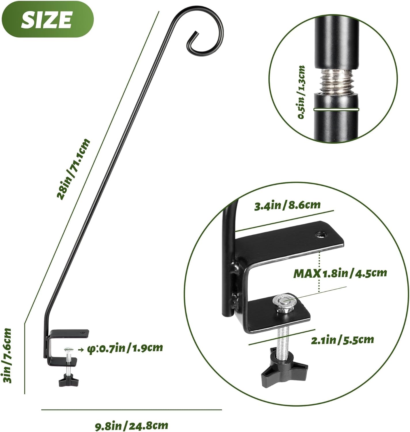 MIXXIDEA Heavy Duty Extensible Deck Hook - Adjustable for Hanging Bird Feeders, Plants, Suet Baskets, Wind Chimes, Lanterns