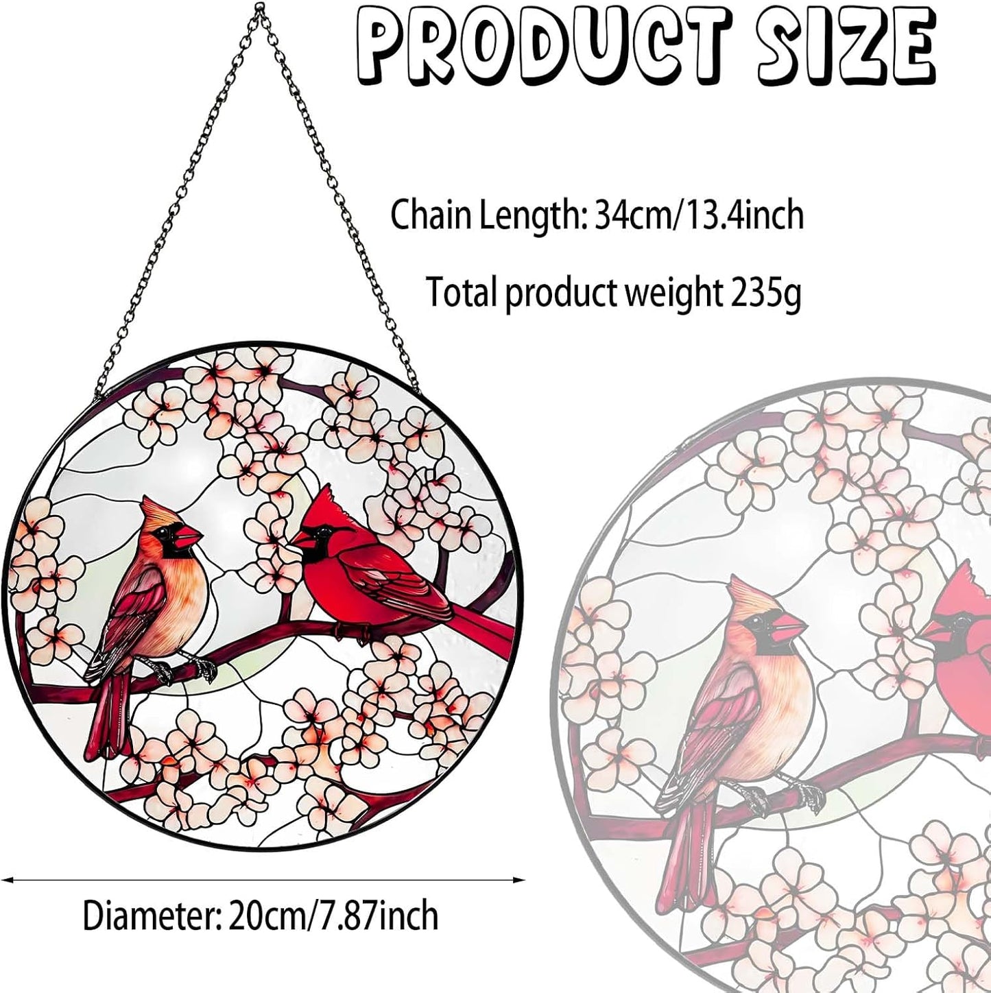 Cardinal Sun Catcher RVEAFA Stained Glass Window Hanging Cardinal Decor Gifts for Women Handmade Sun Catcher Decoration for Garden Home Housewarming Gifts Mother Day