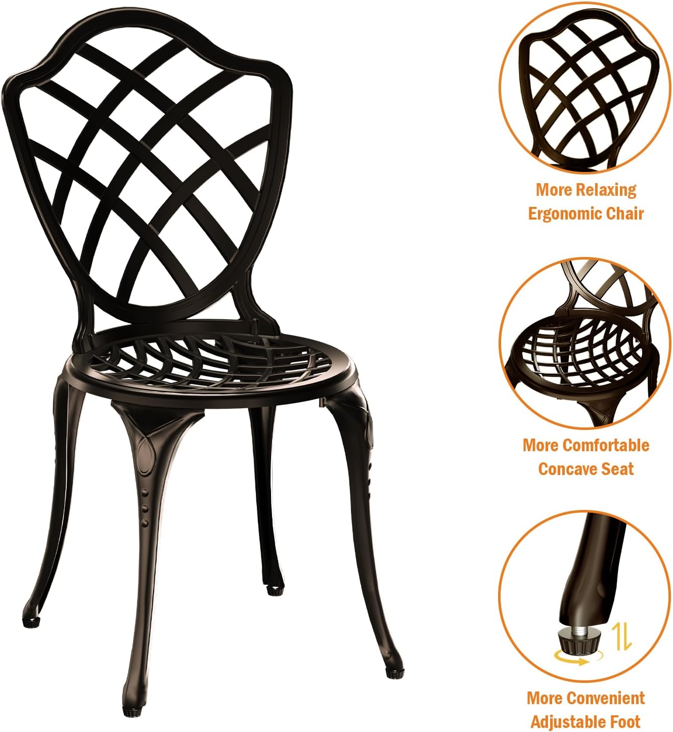 3 Piece Patio Bistro Set, Outdoor Bistro Table and Chairs Set of 2 w/Umbrella Hole, Rust-Resistant Cast Aluminum Bistro Set for Garden/Balcony/Backyard, Bronze