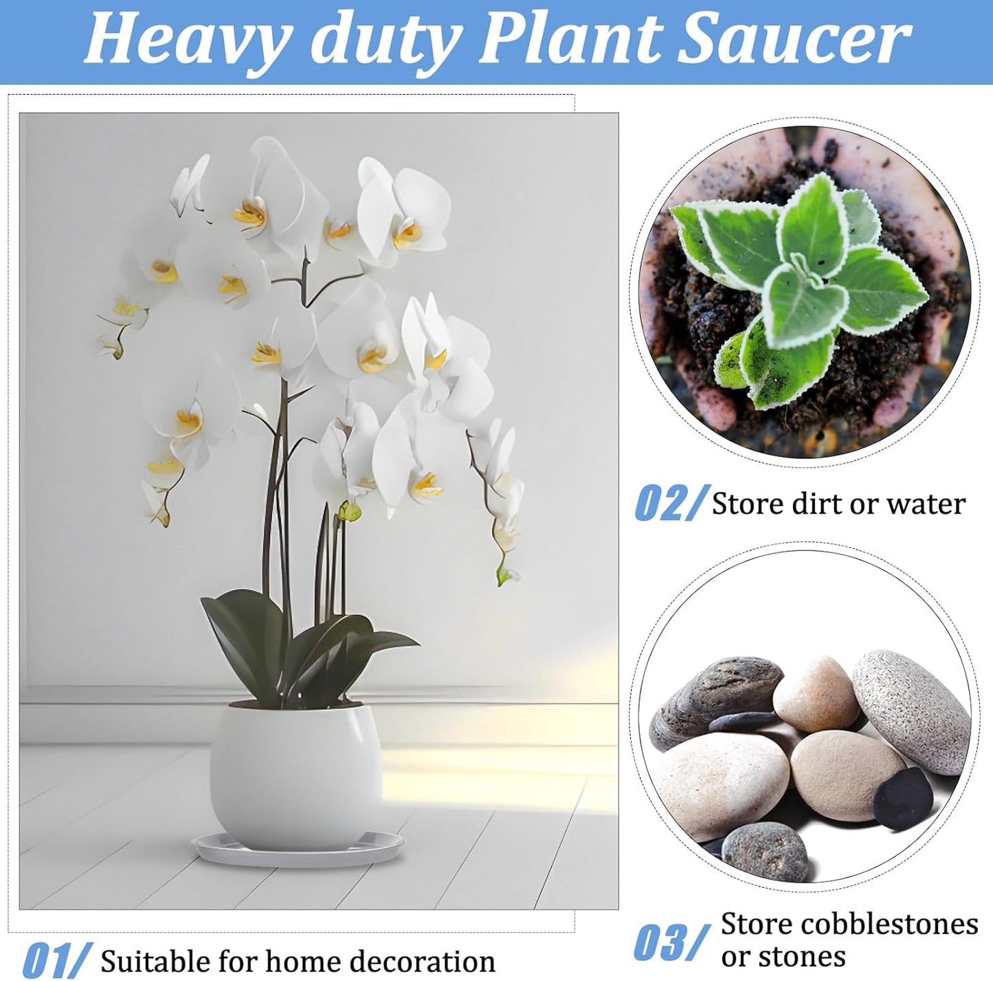 Eccliy 6 Pack Plastic Plant Saucer Heavy Duty Planter Saucers Large Plant Pot Saucers Plastic Water Trays for Indoors and Outdoors Flower Plant Plant Drip (White,20 Inch)