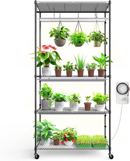 Barrina CX3 Plant Stand with Grow Light, 4-Tier, 3FT 5000K 36W(Per Light), Full Spectrum, Indoor DIY Plant Shelf with Light, Flower Pot Stand Display Rack, 35.4"x13.8"x70.9", Wheel, Mechanical Timer