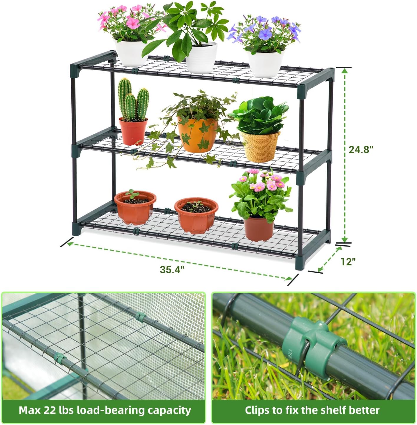 Lean to Greenhouse with 3-Tier Shelves: Ohuhu Portable Walk-in Wall Mounted Green House with Mesh Windows, 79"x39"x83" Reinforced Lean-to Wall Greenhouses with 2 Roll-Up Zipper Doors for Outdoors