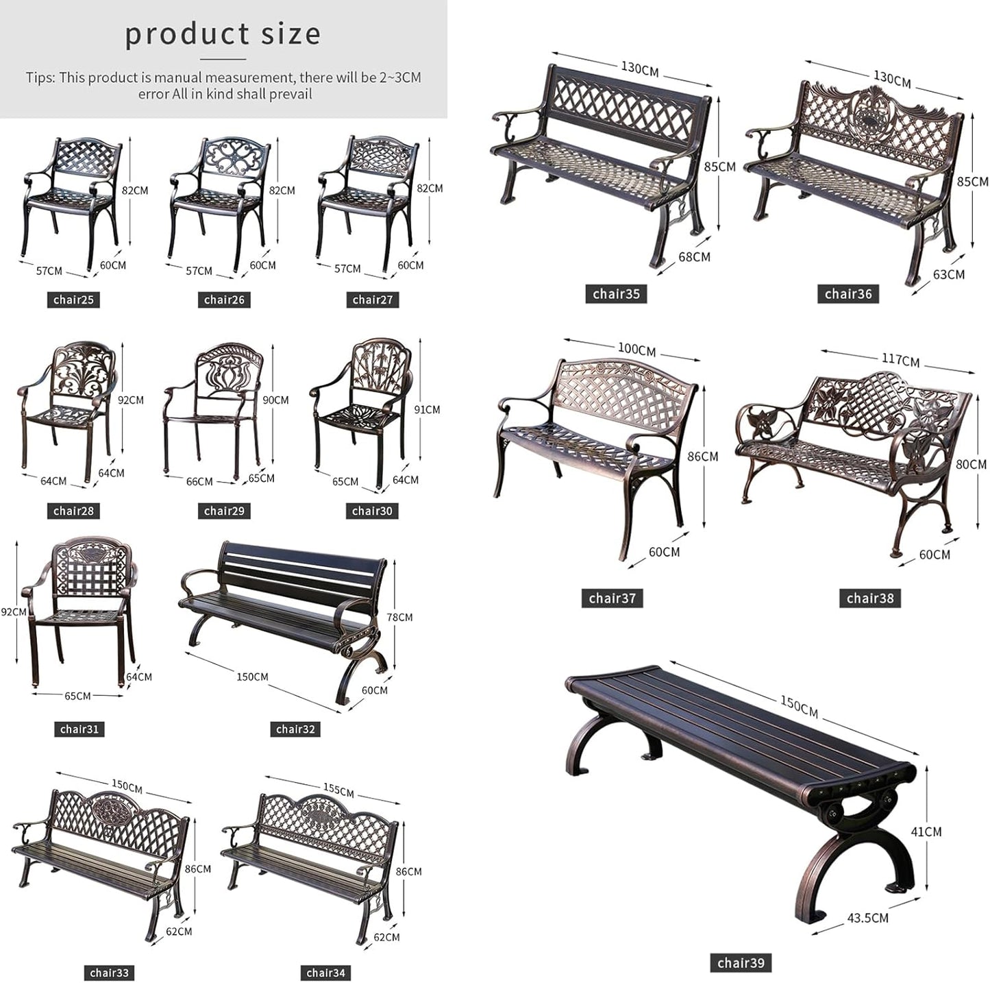 Outdoor Dining Chair Cast Aluminum Patio Chairs Set of 2 All-Weather Patio Dining Chair with Adjustable Feet for Backyard Garden (Die-Casting C Chair)