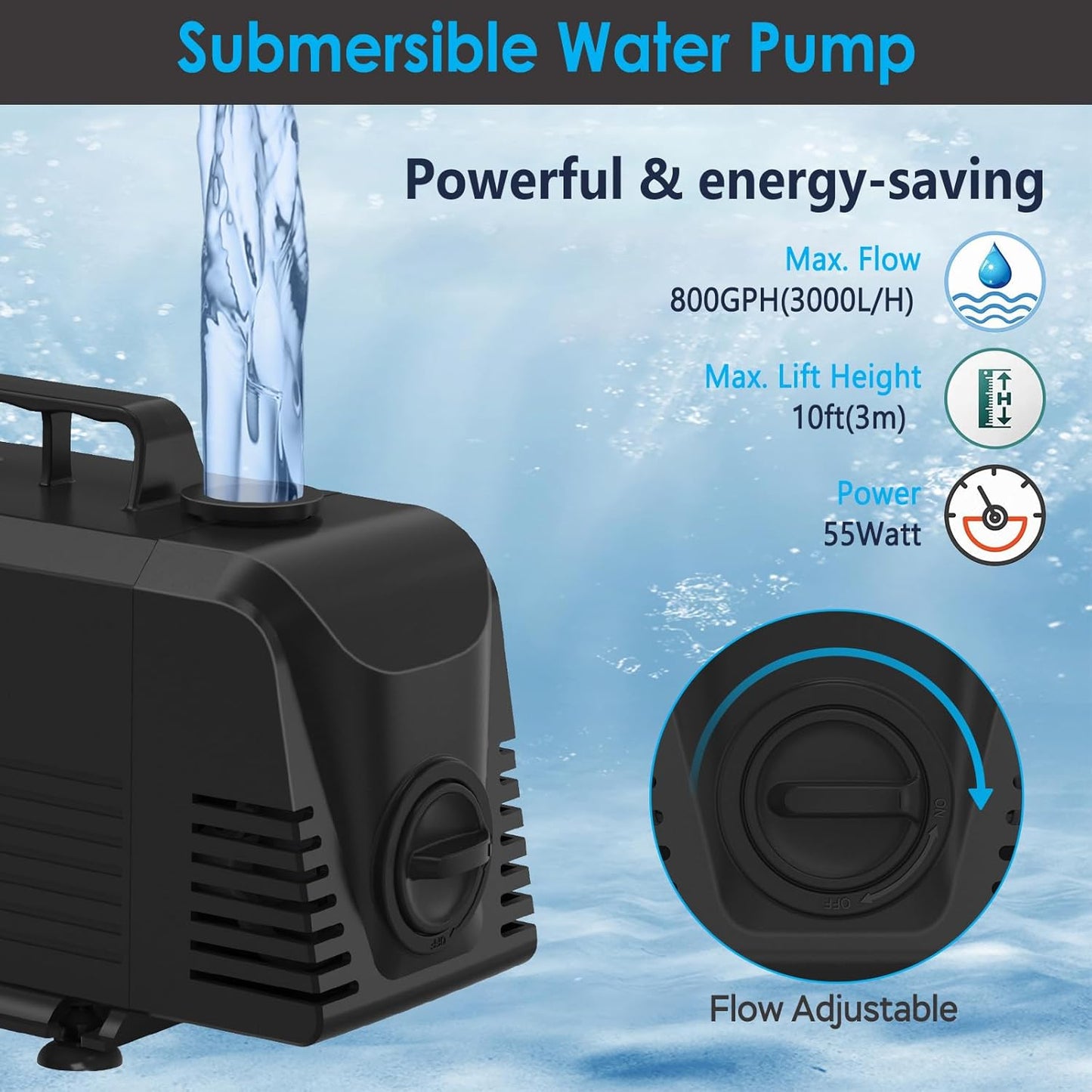 AquaMiracle All-in-1 Pond Waterfall Kit with LED Lights, 18" Stainless Steel Spillway with 800GPH Water Pump, Lighted Waterfall Fountain Outdoor for Water Garden, Backyard, Pool