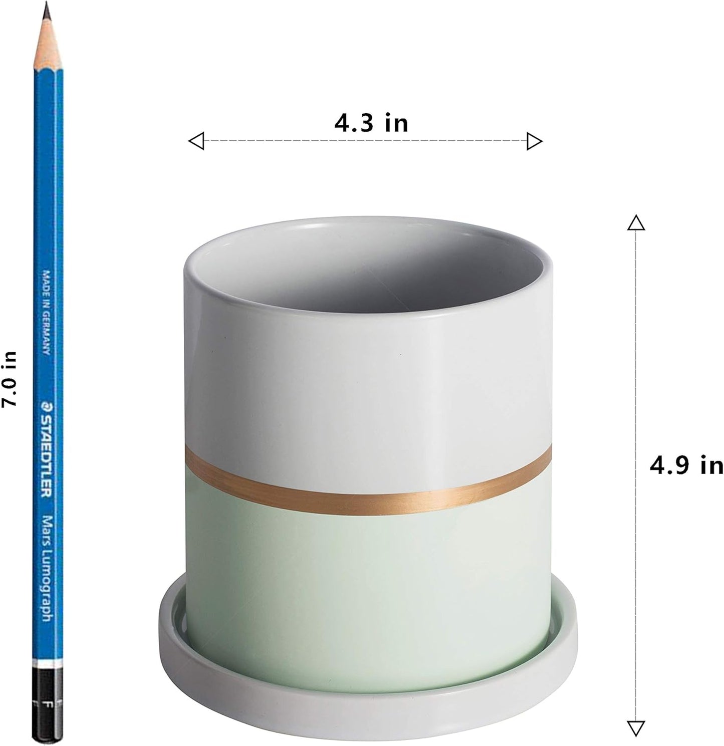 Ekirlin 4 inch Plant Pot - Ceramic Flower Planters Indoor - Modern Succulents Containers with Drain Hole Saucer, Decorate Home, Office & Outdoor (Green)