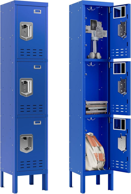 Metal Lockers - 66" Height Steel Lockers for Employees with 3 Door Storage Locker with Card Slot for Employees Gym School Home Office Garage - Assembly Required