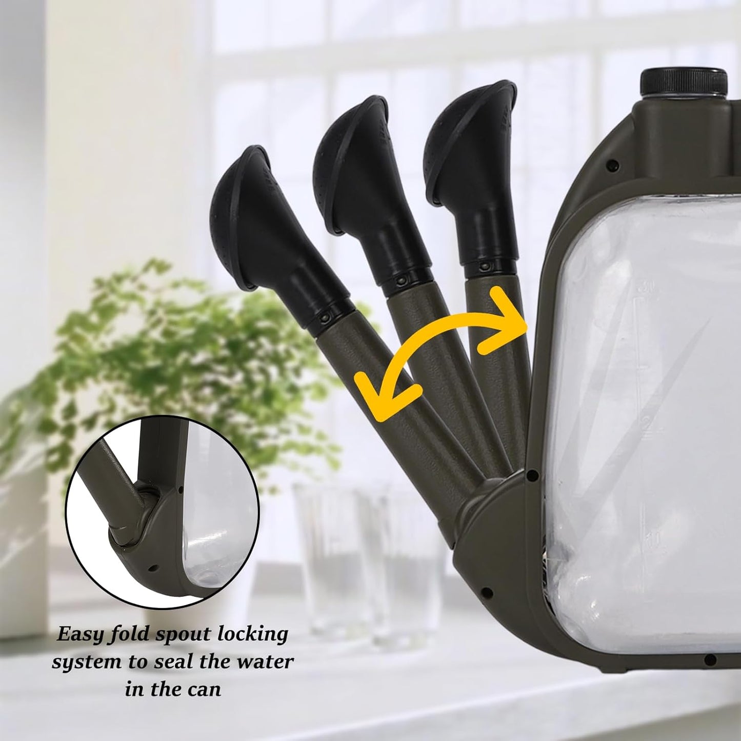 Foldable Watering Can 0.8 Gallon Transparent Plastic with Long Spout & Ergonomic Handle, Compact for Indoor Outdoor Plants (Army Green)