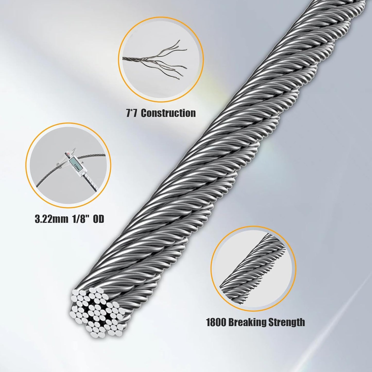 500FT 1/8" Stainless Steel Cable Wire Rope with Cutter, Cable for Deck Railing, 1800 lb Breaking Strength 7x7 Strands, T316 Aircraft Cable for Stair, Fence, Porch