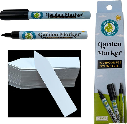 -100 Pack 4" Plastic Plant Labels for Seedlings with 2 Pack of Garden Marker Pens (Garden Markers Fade Resistant Plant Markers Outdoor Waterproof Pen Black Permanent Markers Plant Tags)