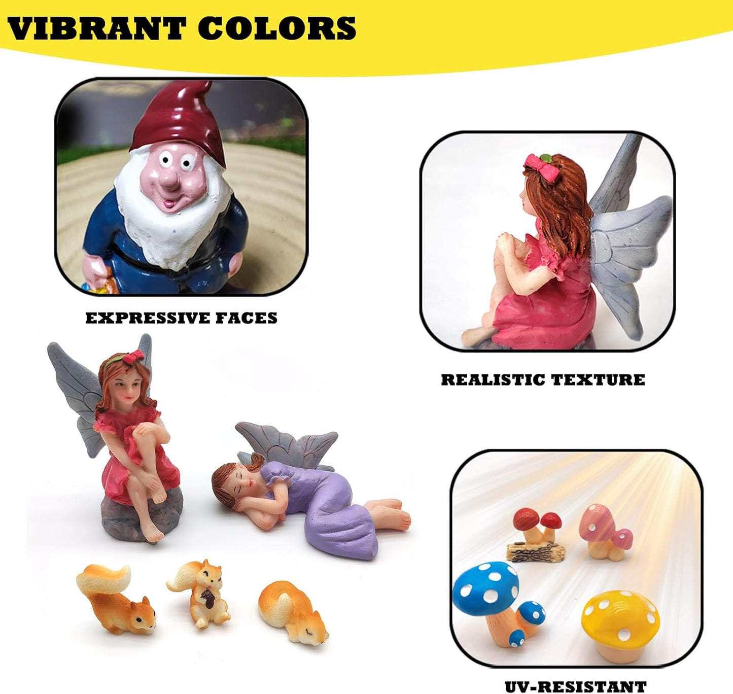Fairy Garden Accessories Kit, 13PCS Little Fairies, Gnomes, Squirrels, Mushrooms Hand-Painted Resin Miniature Figurines Set for Outdoor/Indoor Fairy Garden, Plant Pot, Terrarium Decor