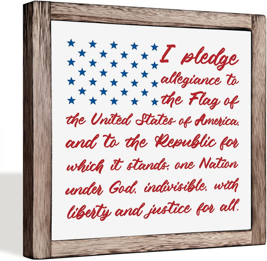 Patriotic Plaque Sign, I Pledge Allegiance to the Flag of United States of America, Wood Box Plaques Desk Decor, American Flag Sign, 4th of July Decoration, Independence Day Decor E