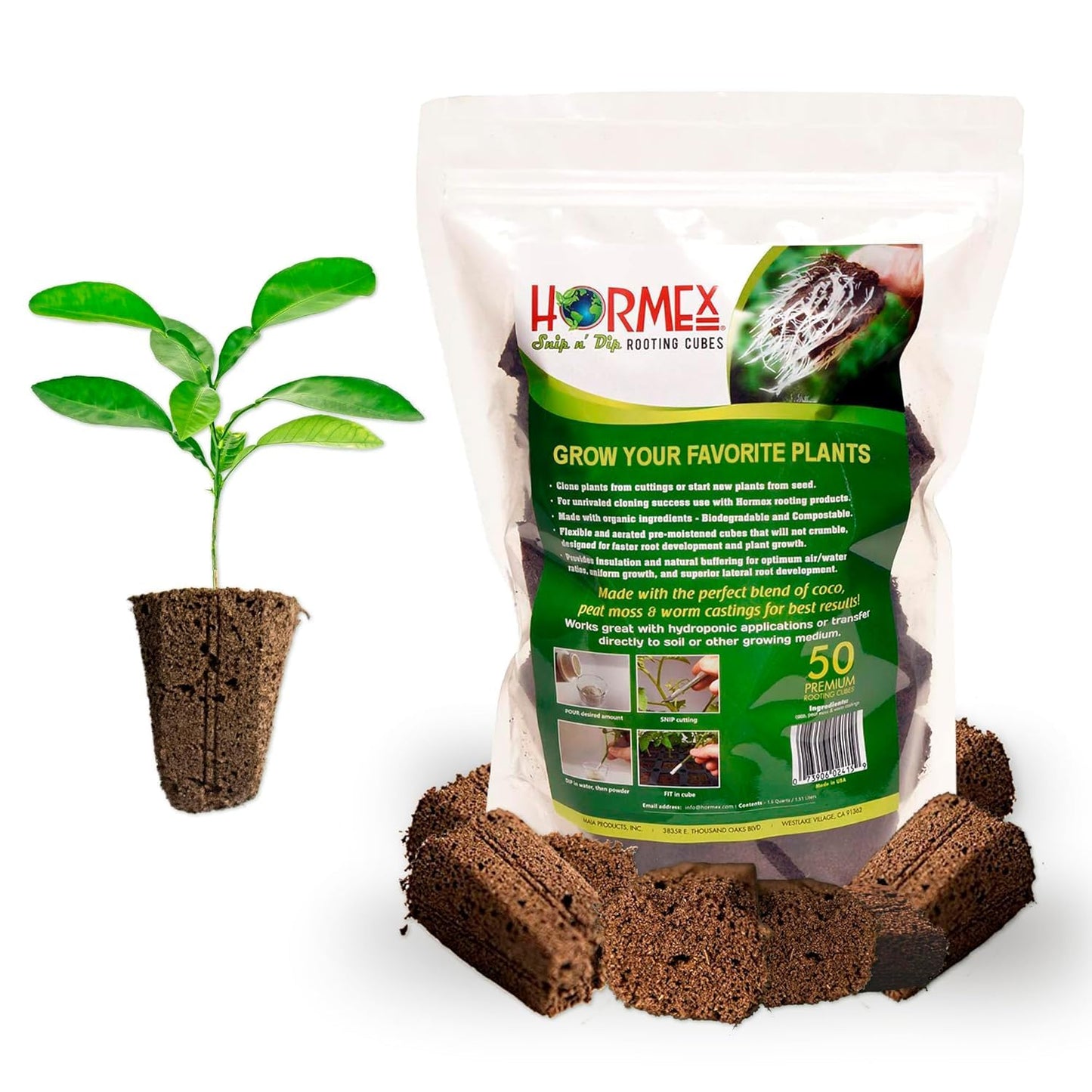 Hormex Rooting Powder #3 & Rooting Cubes Combo - Rooting Hormone for Semi-Softwood Cuttings & Organic Peat Moss Coco Plugs - Fast, Healthy Root Growth for Propagation, Hydroponics, & Seed Starting