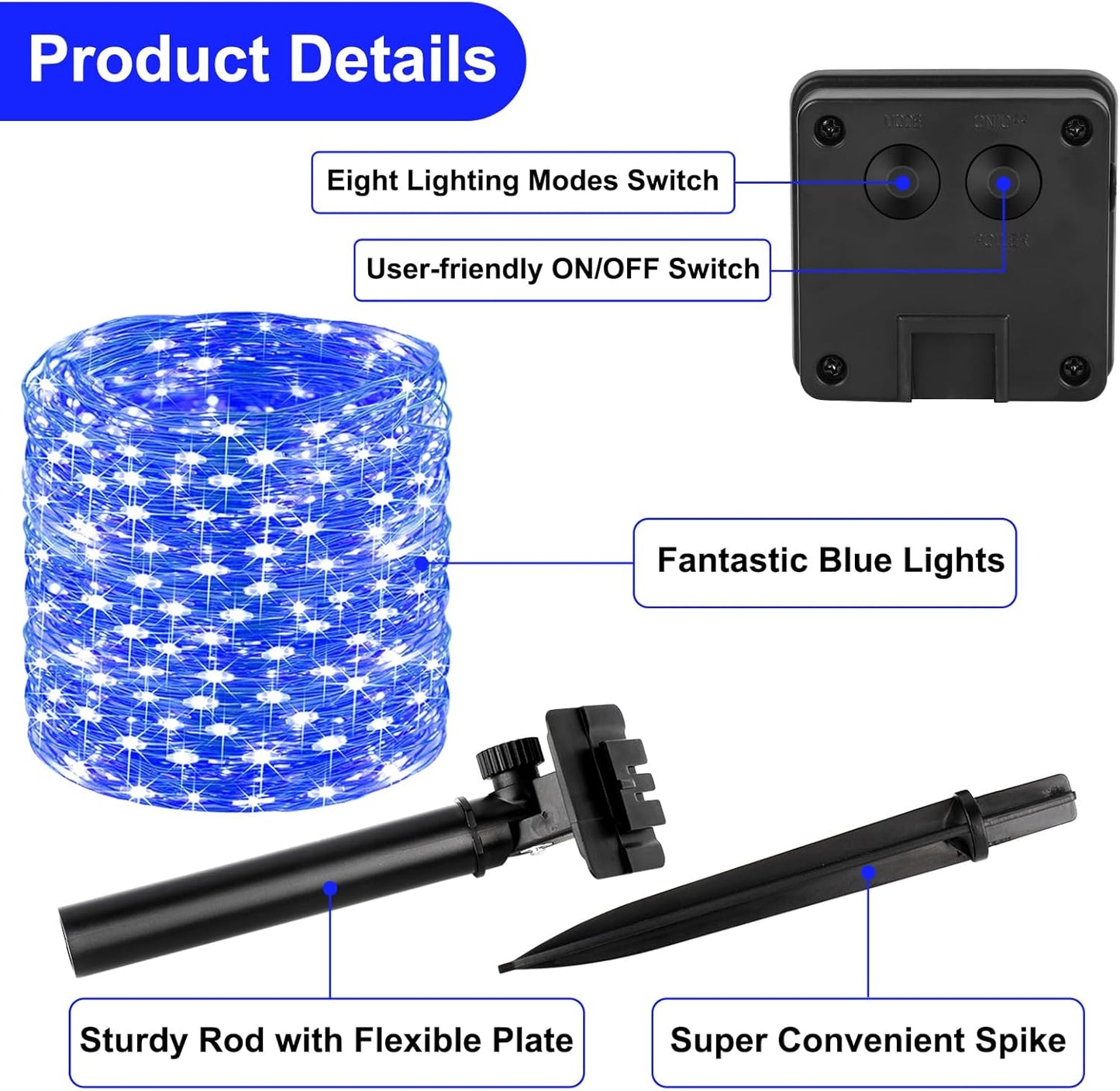 Brightever Outdoor Solar String Lights Waterproof, 2-Pack Total 80FT 200LED Solar Fairy Lights for Outside with 8 Lighting Modes, Solar Twinkle Lights for Yard, Christmas, Party (Blue)