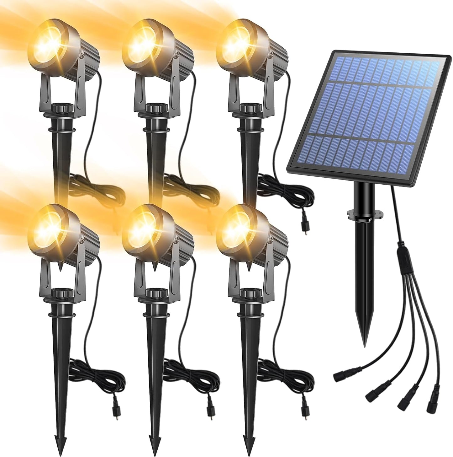 APONUO Solar Spot Lights Outdoor 6-in-1 Landscape Lighting Dusk to Dawn Solar Uplights IP65 Waterproof 9.8ft Cable Outdoor Spot Lights for Yard Pathway Garden Tree Decoration (Warm White)