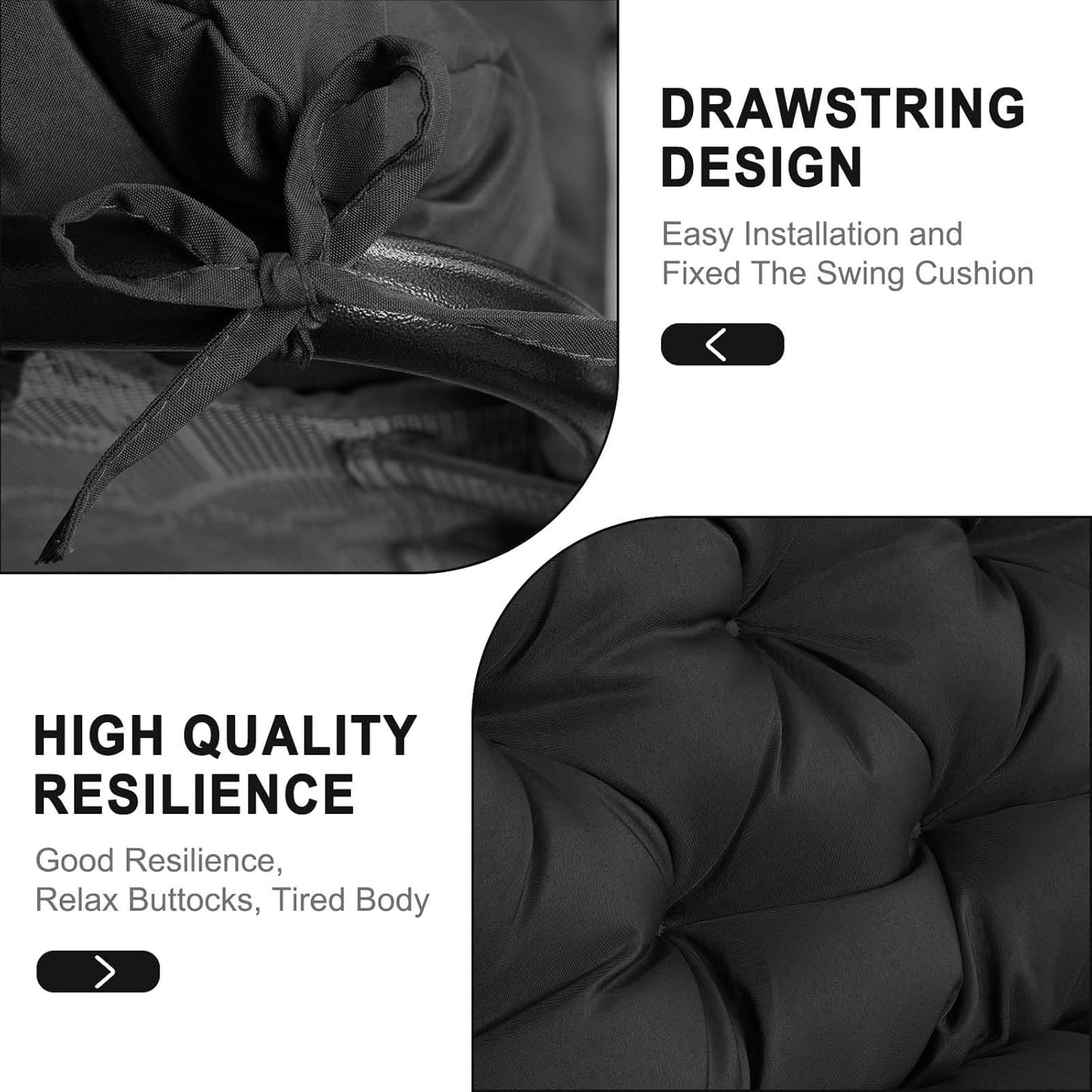 Porch Swing Cushions,Outdoor Cushions 3 Seater Replacement with Backrest, Waterproof Thickened Bench Cushion with Ties for Porch, Patio,Outdoor, Backyard and Garden (Black 60 * 40 in)