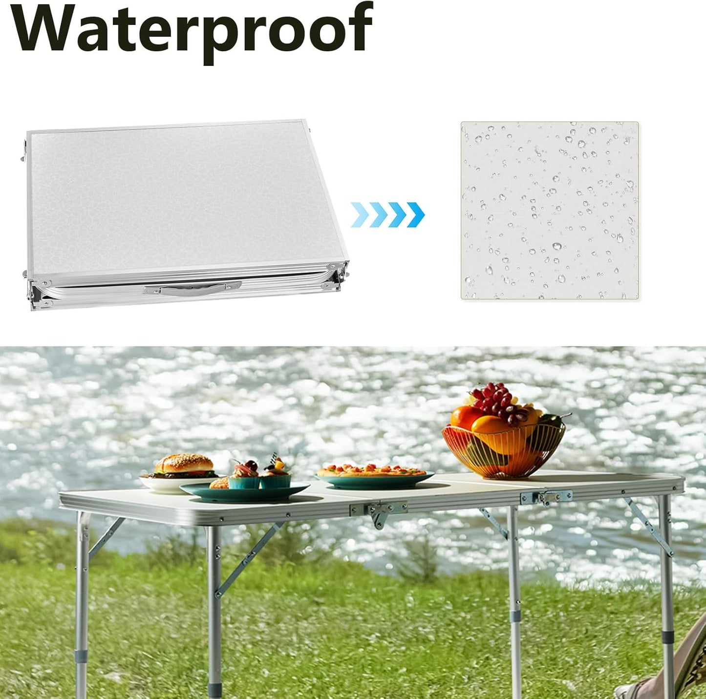 4.0 Ft Folding Portable Camping Table, Adjustable Height, Outdoor Waterproof Aluminum Lightweight Suitcase Table for Picnic, BBQ, Beach, Dining
